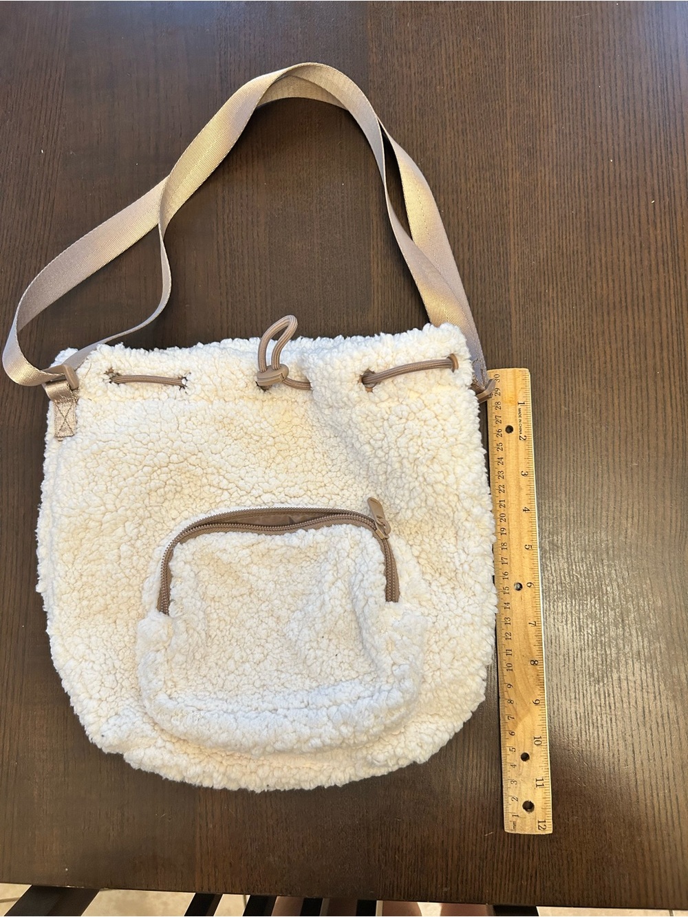 32 Degrees Cream Sherpa Crossbody Bag with Tan Trim